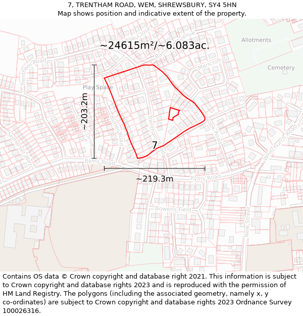 7, TRENTHAM ROAD, WEM, SHREWSBURY, SY4 5HN: Plot and title map