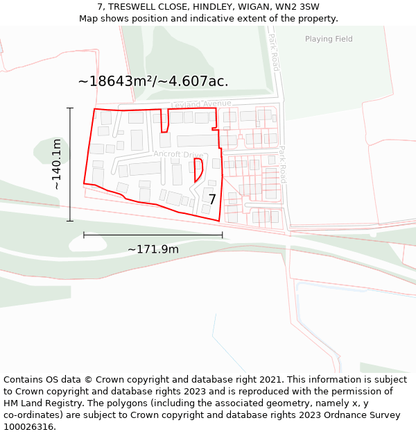 7, TRESWELL CLOSE, HINDLEY, WIGAN, WN2 3SW: Plot and title map