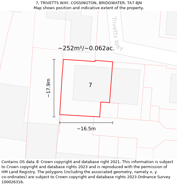 7, TRIVETTS WAY, COSSINGTON, BRIDGWATER, TA7 8JN: Plot and title map