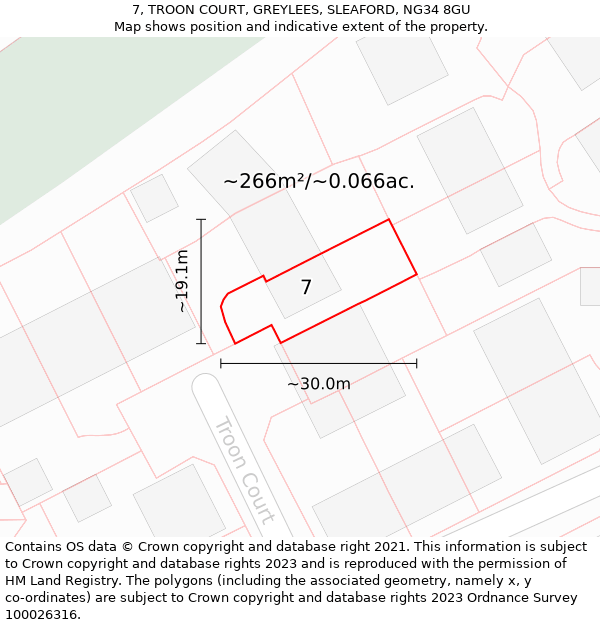 7, TROON COURT, GREYLEES, SLEAFORD, NG34 8GU: Plot and title map