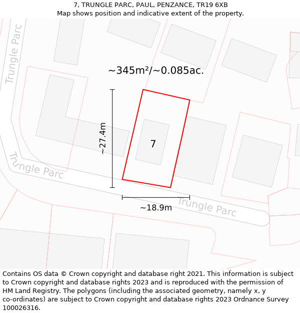 7, TRUNGLE PARC, PAUL, PENZANCE, TR19 6XB: Plot and title map