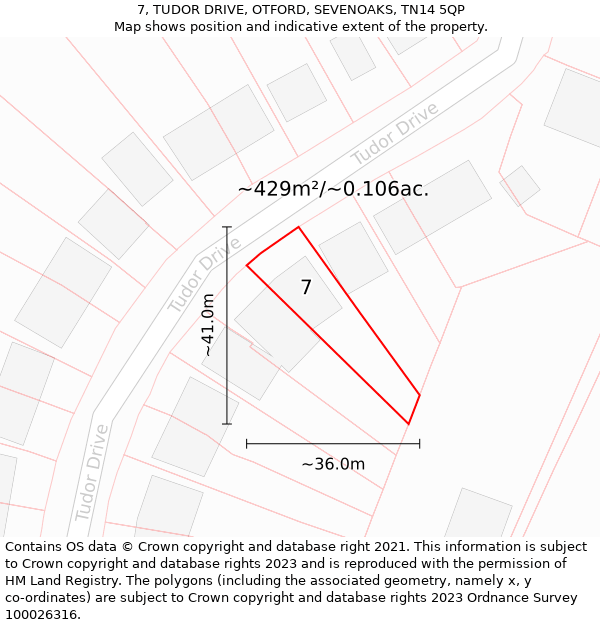 7, TUDOR DRIVE, OTFORD, SEVENOAKS, TN14 5QP: Plot and title map