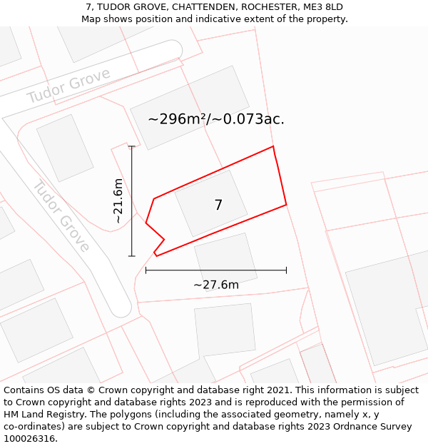 7, TUDOR GROVE, CHATTENDEN, ROCHESTER, ME3 8LD: Plot and title map