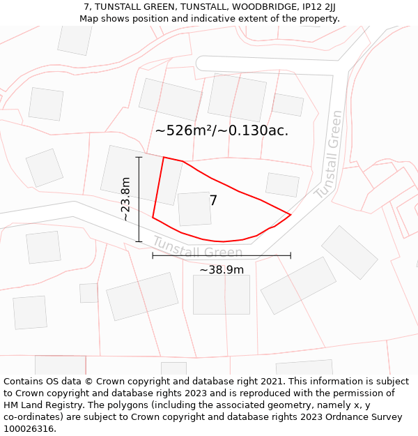 7, TUNSTALL GREEN, TUNSTALL, WOODBRIDGE, IP12 2JJ: Plot and title map