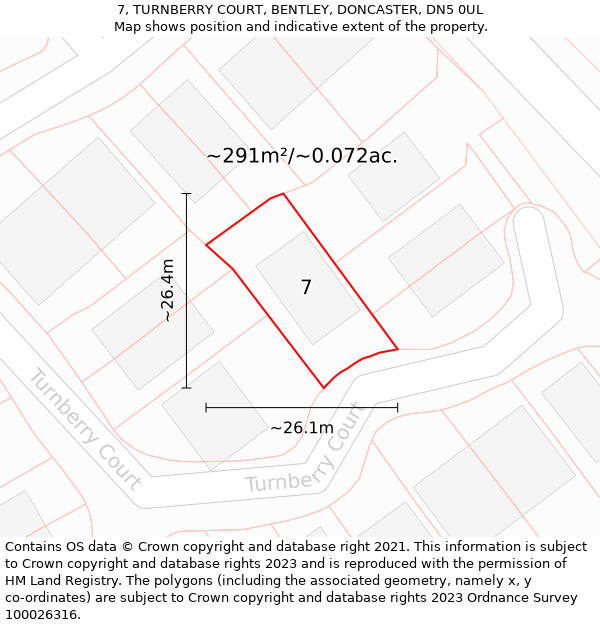 7, TURNBERRY COURT, BENTLEY, DONCASTER, DN5 0UL: Plot and title map