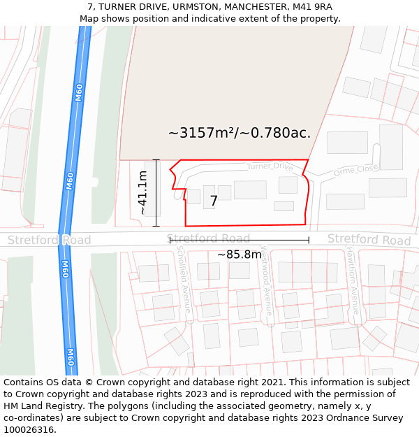 7, TURNER DRIVE, URMSTON, MANCHESTER, M41 9RA: Plot and title map