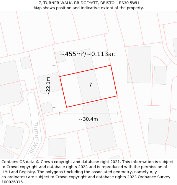 7, TURNER WALK, BRIDGEYATE, BRISTOL, BS30 5WH: Plot and title map