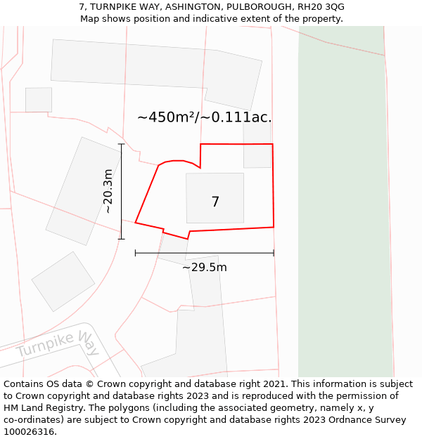 7, TURNPIKE WAY, ASHINGTON, PULBOROUGH, RH20 3QG: Plot and title map