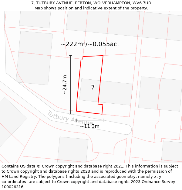 7, TUTBURY AVENUE, PERTON, WOLVERHAMPTON, WV6 7UR: Plot and title map