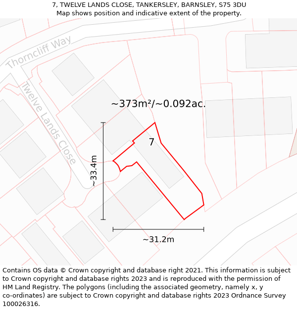 7, TWELVE LANDS CLOSE, TANKERSLEY, BARNSLEY, S75 3DU: Plot and title map