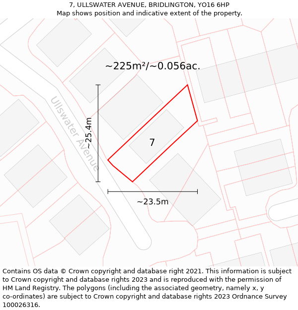 7, ULLSWATER AVENUE, BRIDLINGTON, YO16 6HP: Plot and title map