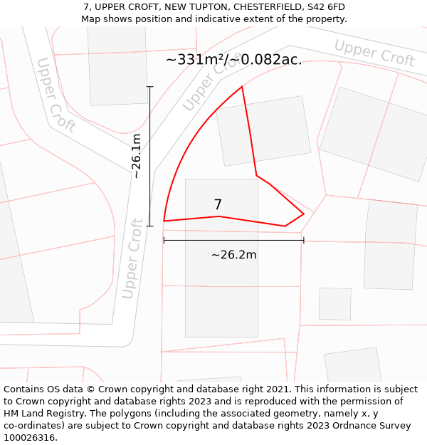 7, UPPER CROFT, NEW TUPTON, CHESTERFIELD, S42 6FD: Plot and title map