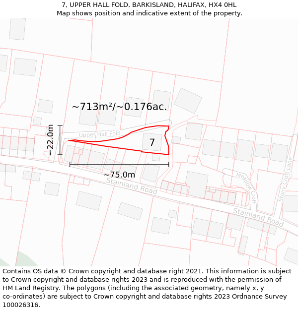 7, UPPER HALL FOLD, BARKISLAND, HALIFAX, HX4 0HL: Plot and title map