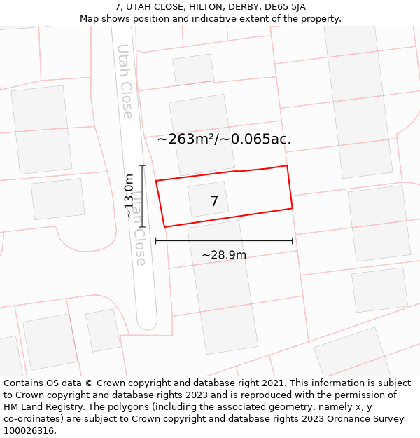 7, UTAH CLOSE, HILTON, DERBY, DE65 5JA: Plot and title map