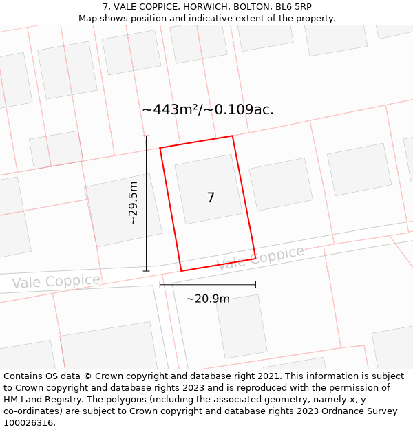 7, VALE COPPICE, HORWICH, BOLTON, BL6 5RP: Plot and title map