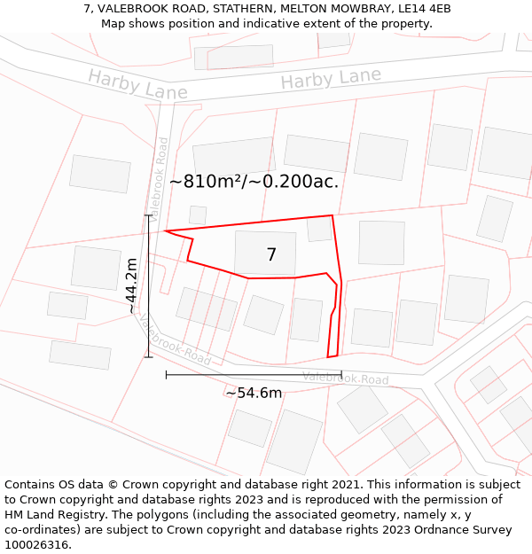 7, VALEBROOK ROAD, STATHERN, MELTON MOWBRAY, LE14 4EB: Plot and title map