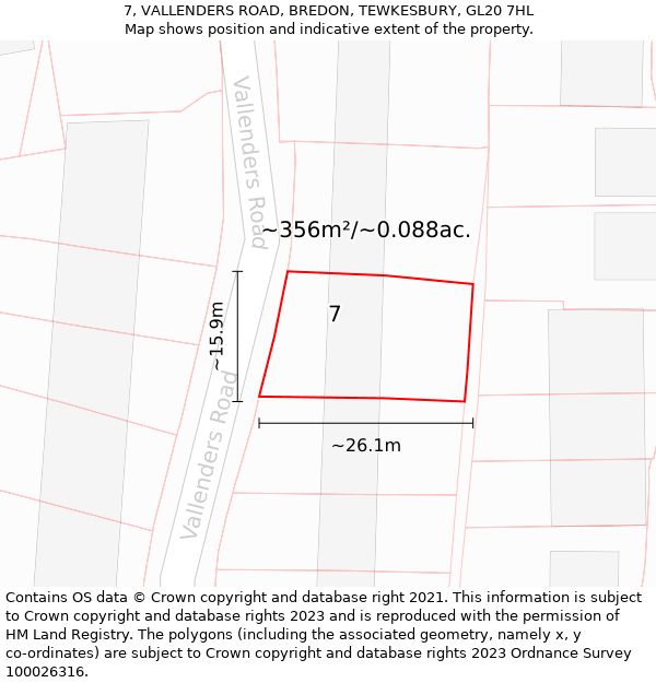 7, VALLENDERS ROAD, BREDON, TEWKESBURY, GL20 7HL: Plot and title map