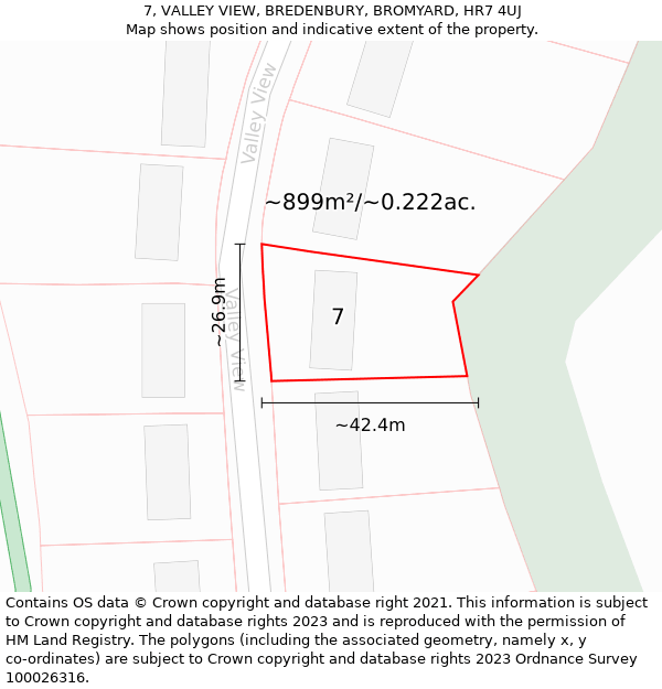 7, VALLEY VIEW, BREDENBURY, BROMYARD, HR7 4UJ: Plot and title map