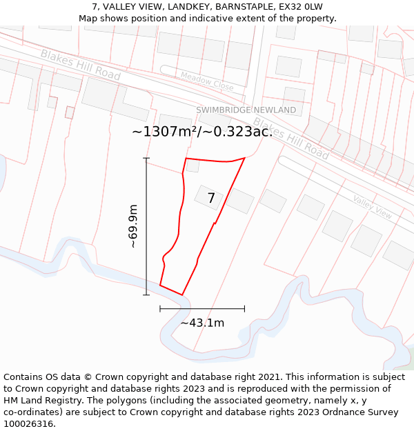 7, VALLEY VIEW, LANDKEY, BARNSTAPLE, EX32 0LW: Plot and title map