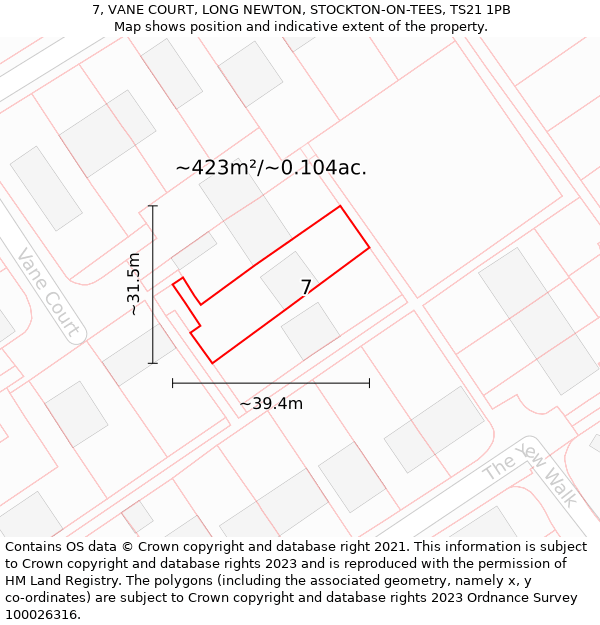 7, VANE COURT, LONG NEWTON, STOCKTON-ON-TEES, TS21 1PB: Plot and title map