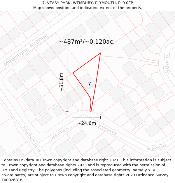 7, VEASY PARK, WEMBURY, PLYMOUTH, PL9 0EP: Plot and title map