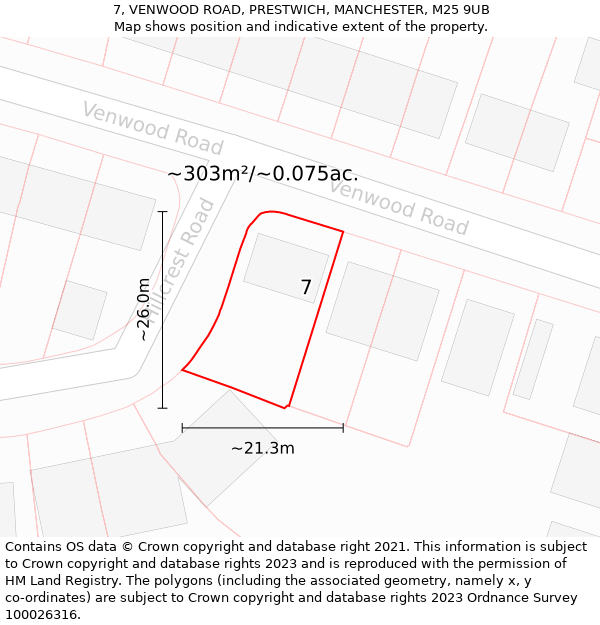 7, VENWOOD ROAD, PRESTWICH, MANCHESTER, M25 9UB: Plot and title map