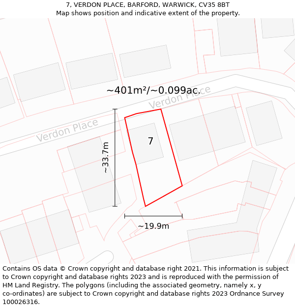 7, VERDON PLACE, BARFORD, WARWICK, CV35 8BT: Plot and title map