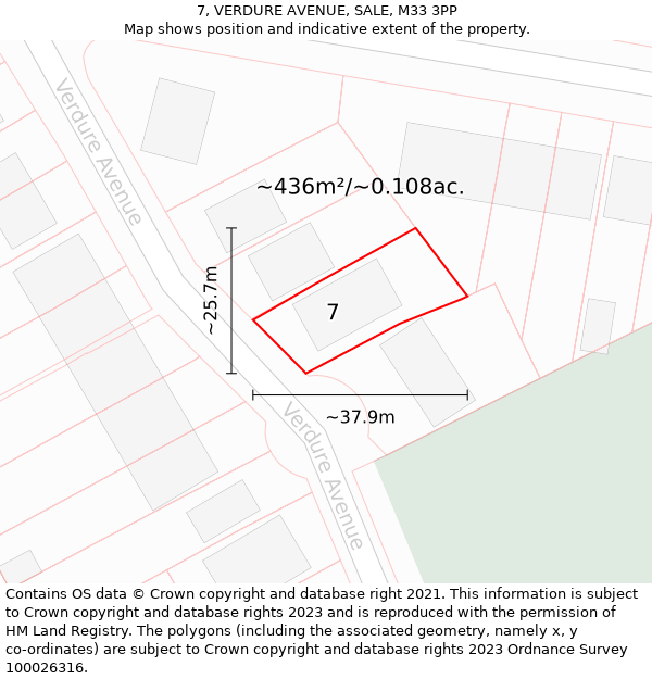 7, VERDURE AVENUE, SALE, M33 3PP: Plot and title map