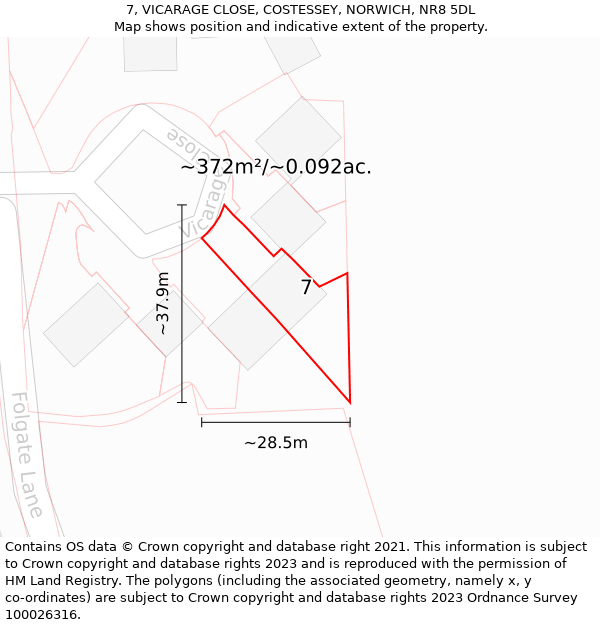 7, VICARAGE CLOSE, COSTESSEY, NORWICH, NR8 5DL: Plot and title map