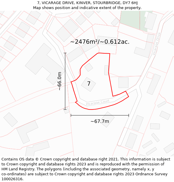 7, VICARAGE DRIVE, KINVER, STOURBRIDGE, DY7 6HJ: Plot and title map