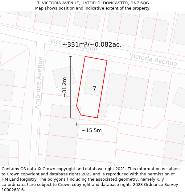 7, VICTORIA AVENUE, HATFIELD, DONCASTER, DN7 6QG: Plot and title map