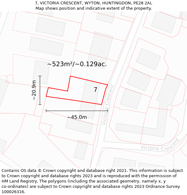 7, VICTORIA CRESCENT, WYTON, HUNTINGDON, PE28 2AL: Plot and title map