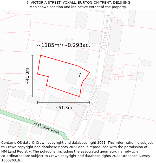 7, VICTORIA STREET, YOXALL, BURTON-ON-TRENT, DE13 8NG: Plot and title map