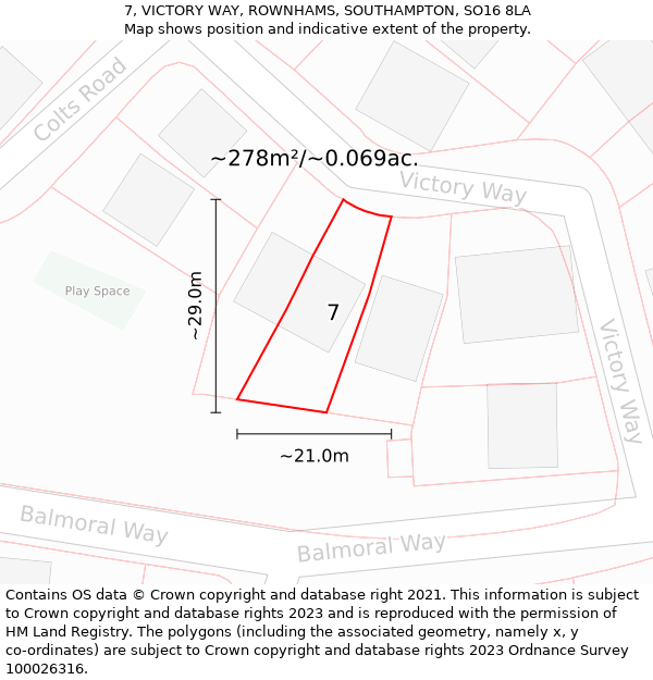 7, VICTORY WAY, ROWNHAMS, SOUTHAMPTON, SO16 8LA: Plot and title map