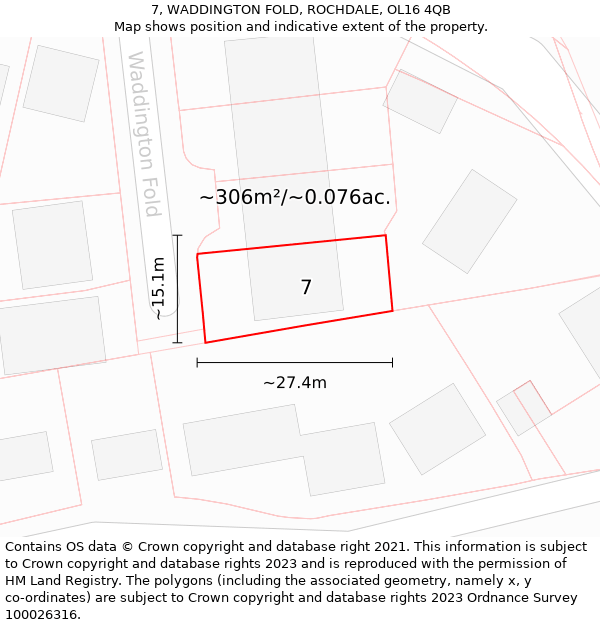 7, WADDINGTON FOLD, ROCHDALE, OL16 4QB: Plot and title map