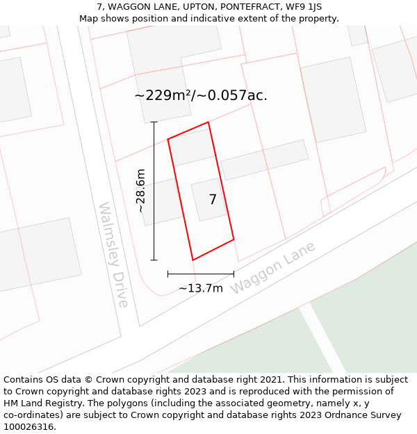 7, WAGGON LANE, UPTON, PONTEFRACT, WF9 1JS: Plot and title map