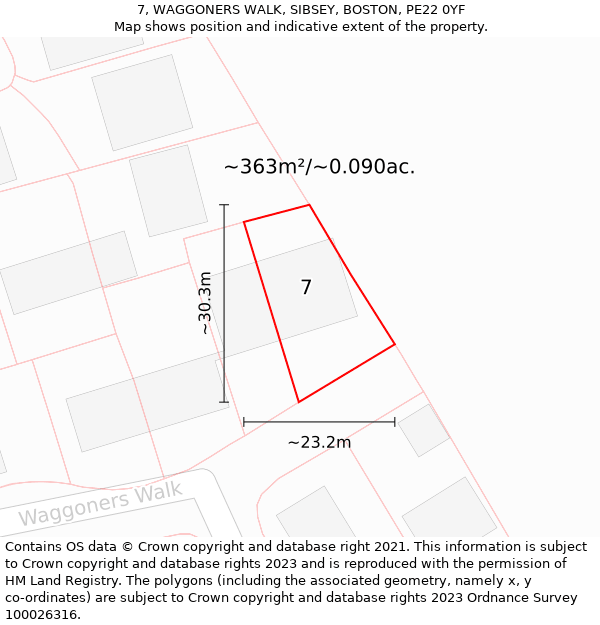 7, WAGGONERS WALK, SIBSEY, BOSTON, PE22 0YF: Plot and title map