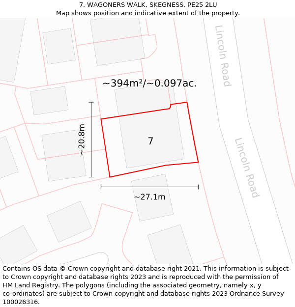 7, WAGONERS WALK, SKEGNESS, PE25 2LU: Plot and title map