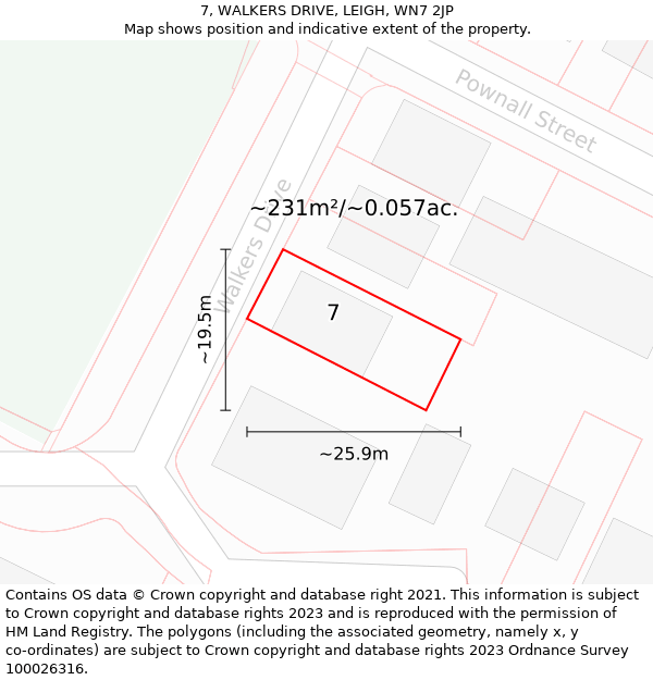 7, WALKERS DRIVE, LEIGH, WN7 2JP: Plot and title map