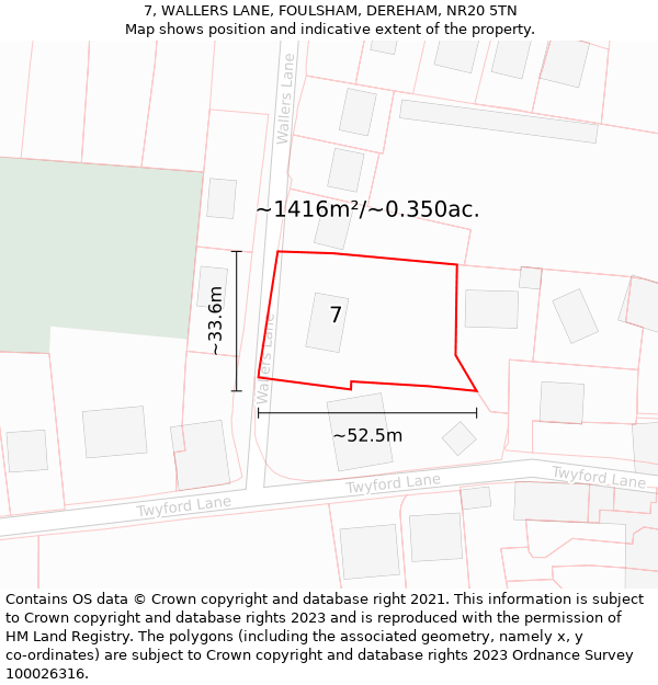 7, WALLERS LANE, FOULSHAM, DEREHAM, NR20 5TN: Plot and title map