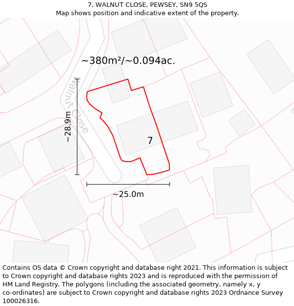 7, WALNUT CLOSE, PEWSEY, SN9 5QS: Plot and title map