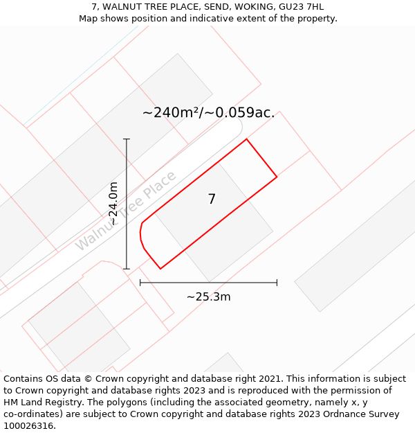 7, WALNUT TREE PLACE, SEND, WOKING, GU23 7HL: Plot and title map