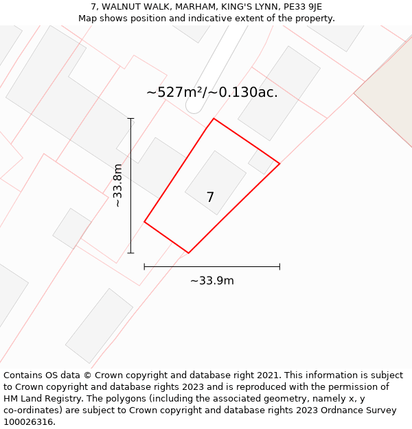 7, WALNUT WALK, MARHAM, KING'S LYNN, PE33 9JE: Plot and title map