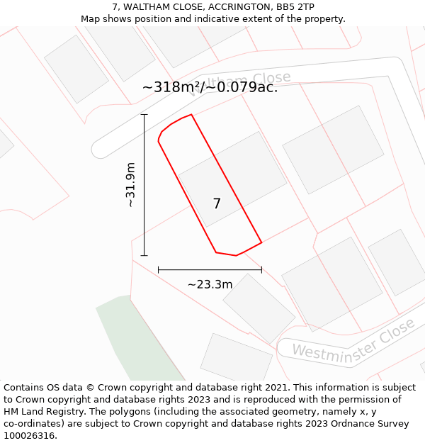 7, WALTHAM CLOSE, ACCRINGTON, BB5 2TP: Plot and title map