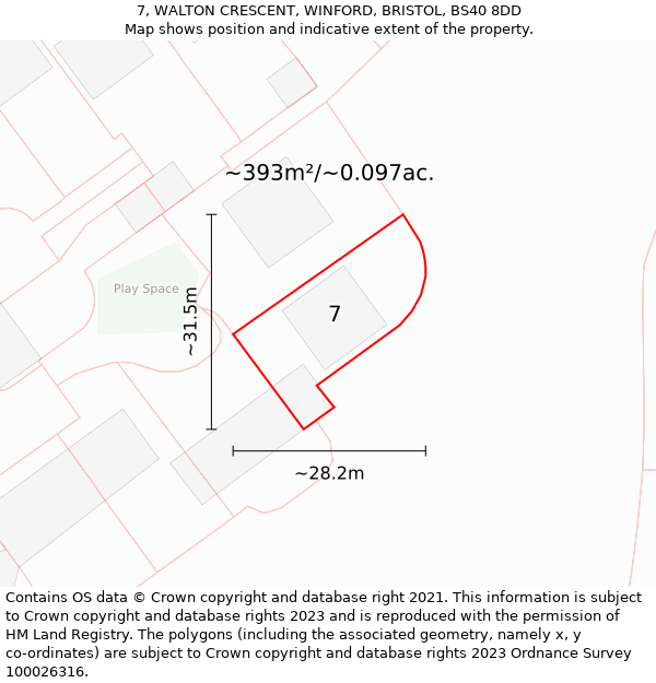 7, WALTON CRESCENT, WINFORD, BRISTOL, BS40 8DD: Plot and title map