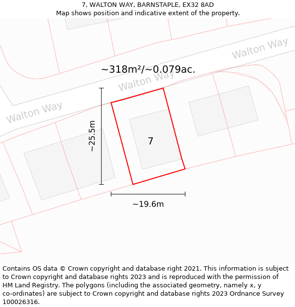 7, WALTON WAY, BARNSTAPLE, EX32 8AD: Plot and title map