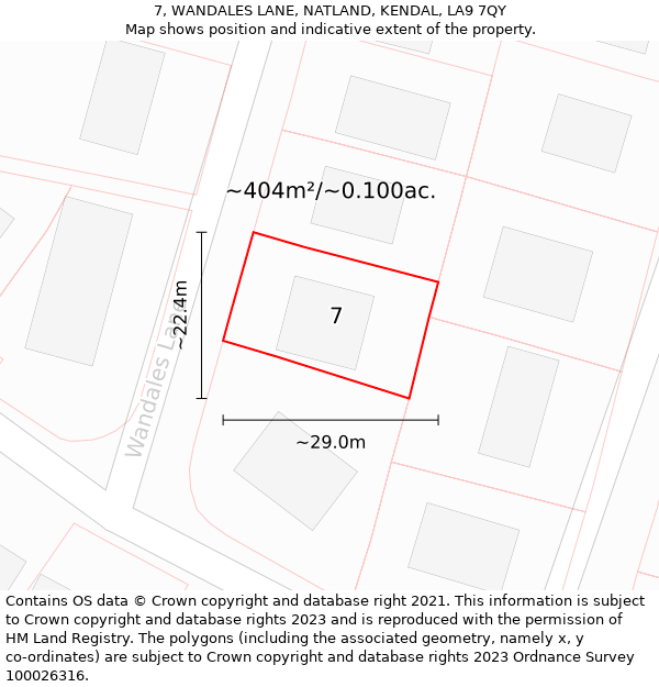 7, WANDALES LANE, NATLAND, KENDAL, LA9 7QY: Plot and title map