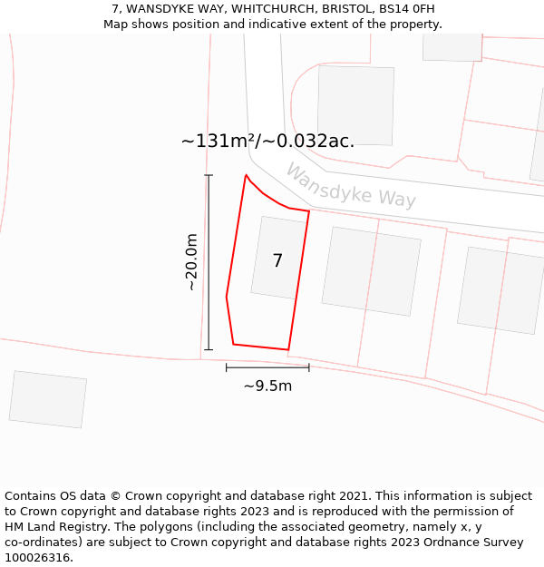 7, WANSDYKE WAY, WHITCHURCH, BRISTOL, BS14 0FH: Plot and title map