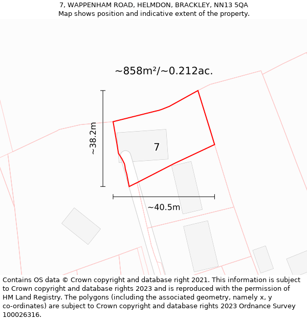 7, WAPPENHAM ROAD, HELMDON, BRACKLEY, NN13 5QA: Plot and title map