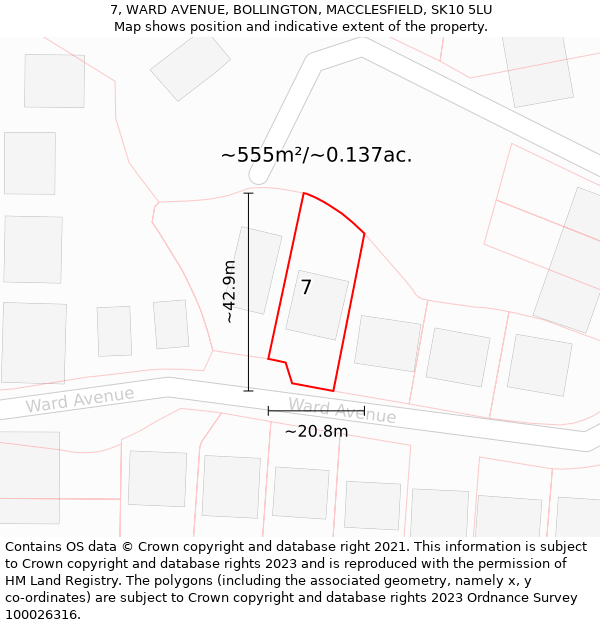 7, WARD AVENUE, BOLLINGTON, MACCLESFIELD, SK10 5LU: Plot and title map